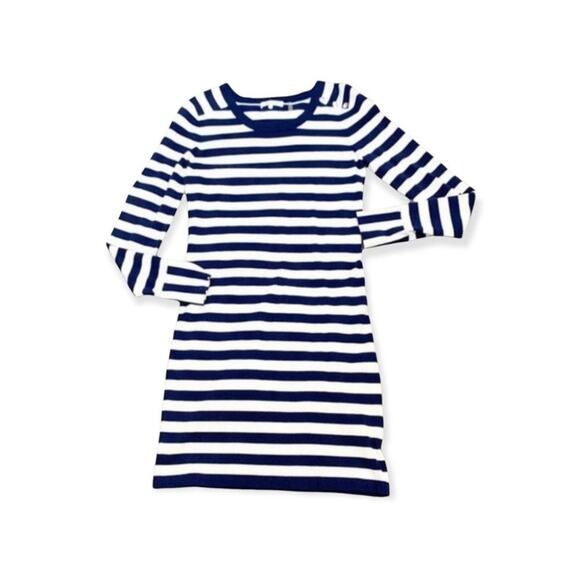 Minnie Rose White & Blue Striped Sweater Dress - Size Small - Picture 1 of 13